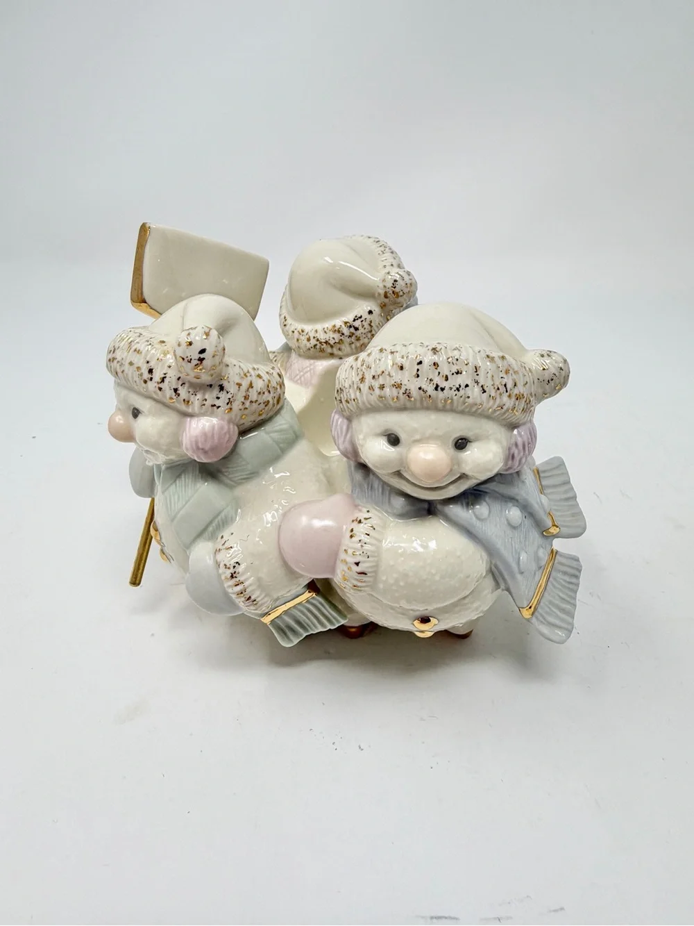 Lenox Snowlight Skating By Candlelight Pair of 2 Candlesticks Snowmen Trio